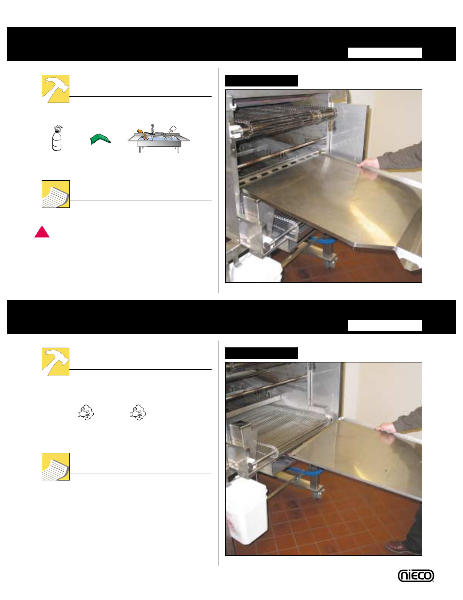 Discharge end grease pan, Tools instructions, Discharge end crumb tray | Nieco N2500 User Manual | Page 21 / 32