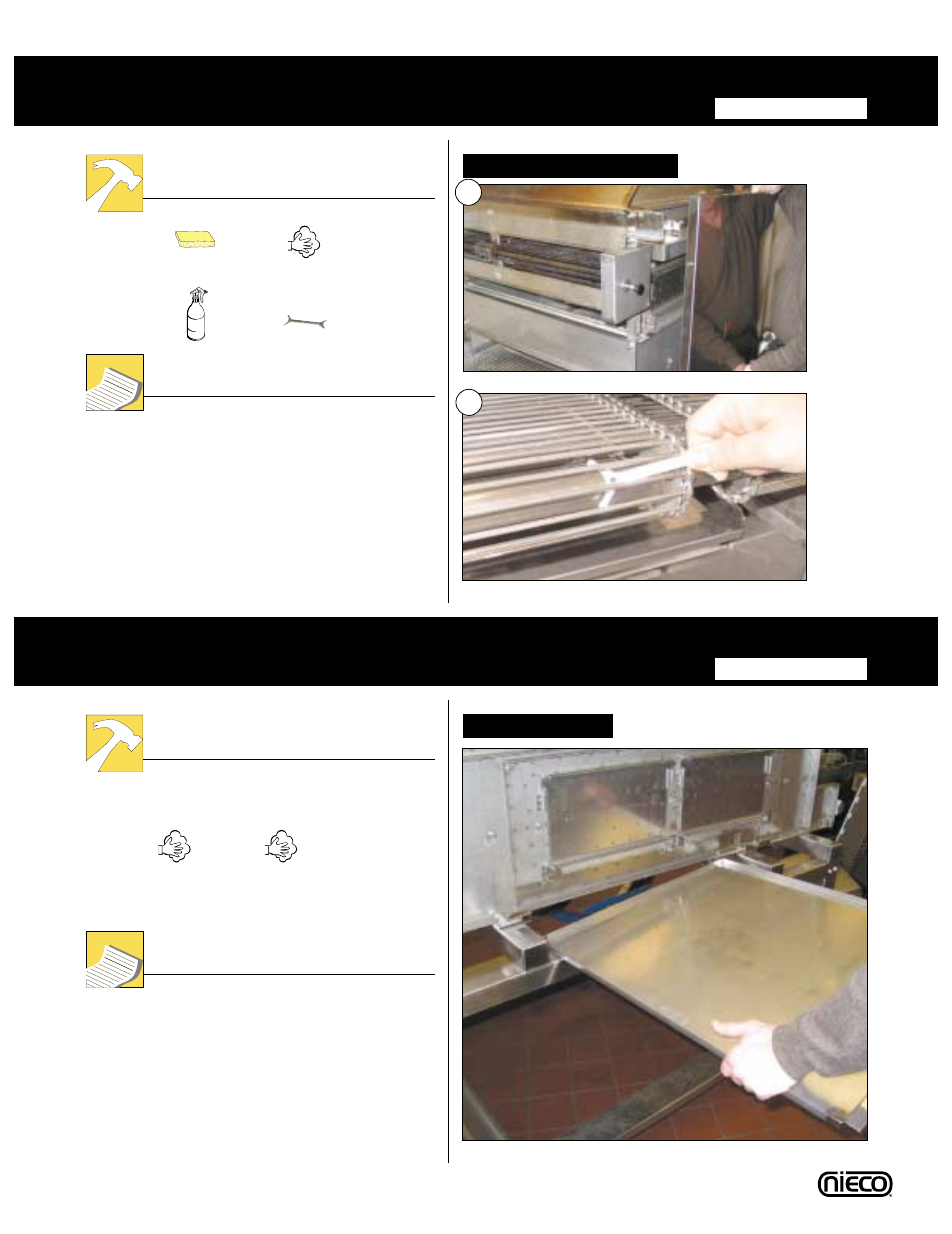 Side panels and chain shafts, Tools instructions, Side crumb tray | Nieco N2500 User Manual | Page 23 / 32