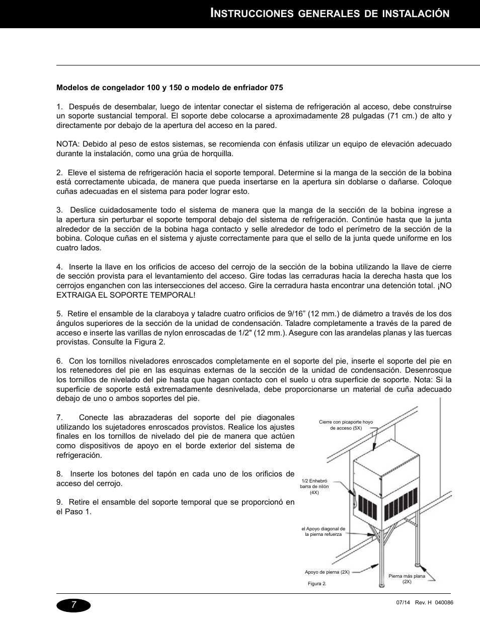 Nstrucciones, Generales, Instalación | Nor-Lake Capsule Pak Refrigeration Systems User Manual | Page 29 / 44