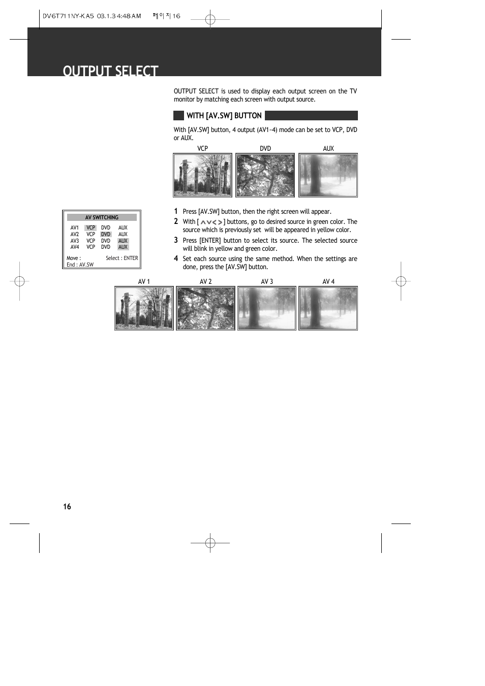 Output select | ASA Electronics DVDVCP01 User Manual | Page 18 / 40