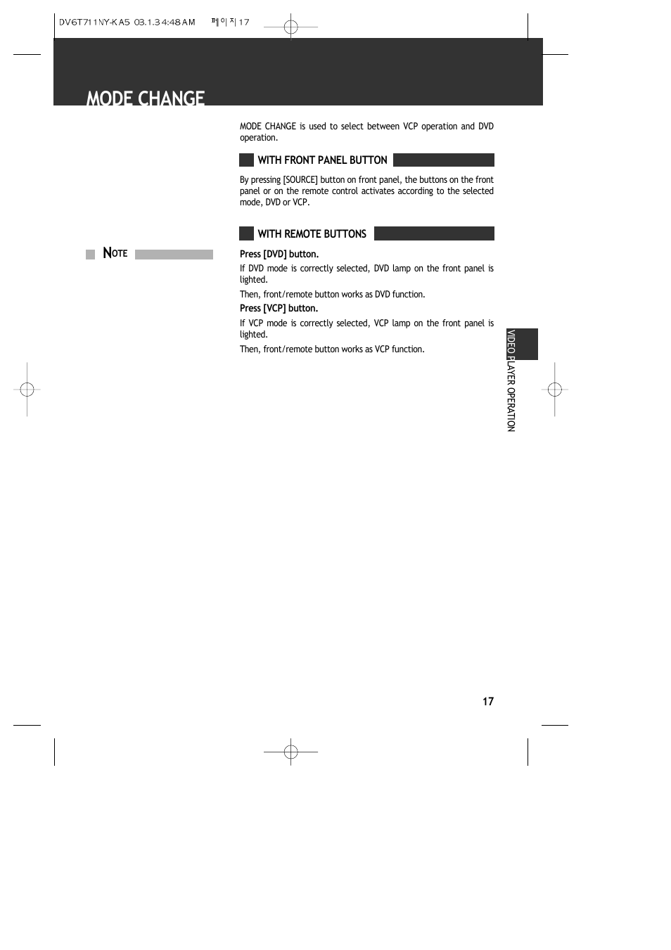 Mode change | ASA Electronics DVDVCP01 User Manual | Page 19 / 40