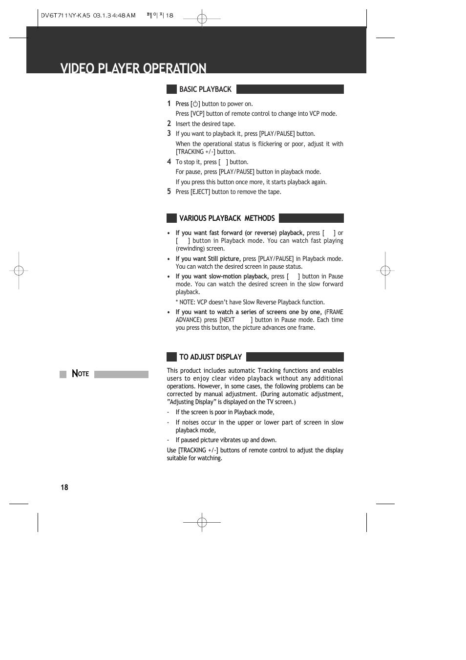 Video player operation | ASA Electronics DVDVCP01 User Manual | Page 20 / 40