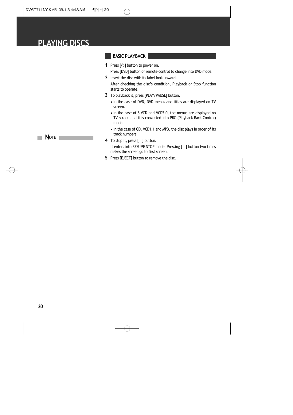 Playing discs | ASA Electronics DVDVCP01 User Manual | Page 22 / 40