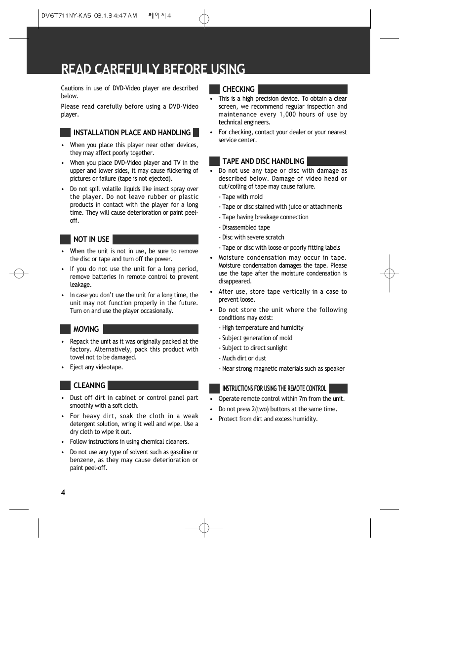 Read carefully before using | ASA Electronics DVDVCP01 User Manual | Page 6 / 40