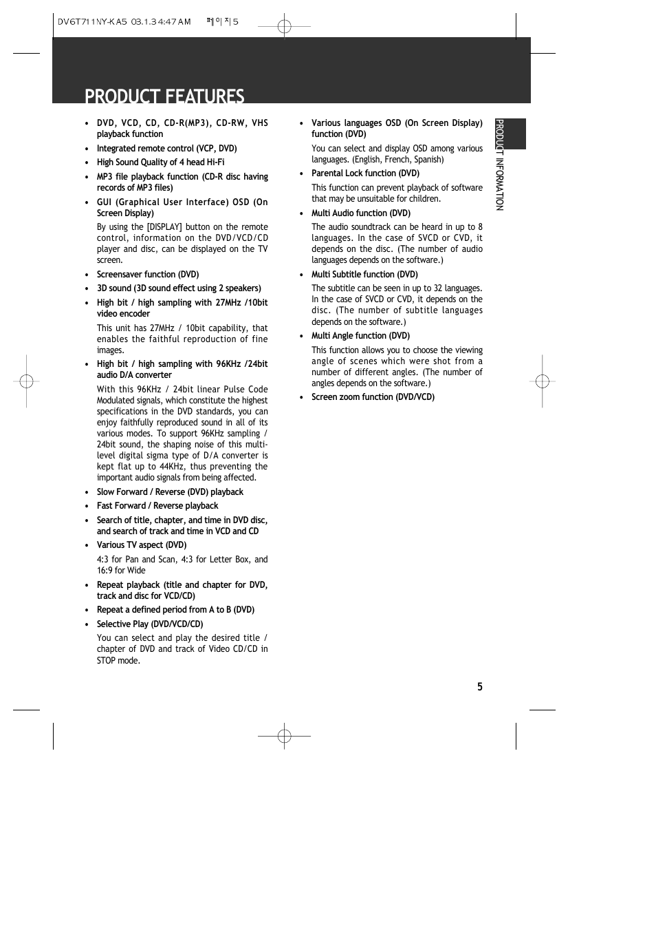 Product features | ASA Electronics DVDVCP01 User Manual | Page 7 / 40