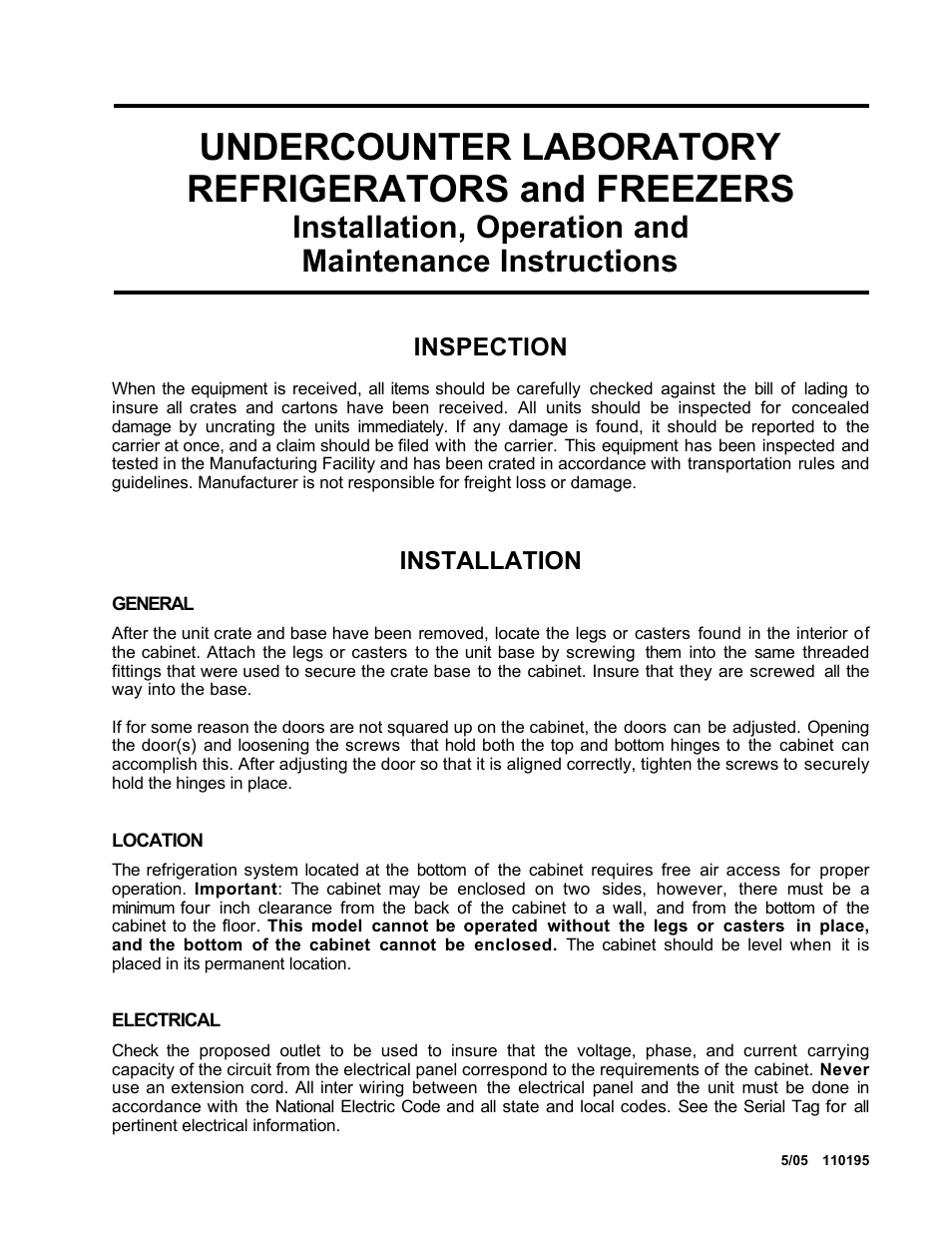 Nor-Lake Undercounter Laboratory & Pharmacy Refrigerators & Freezers User Manual | 5 pages