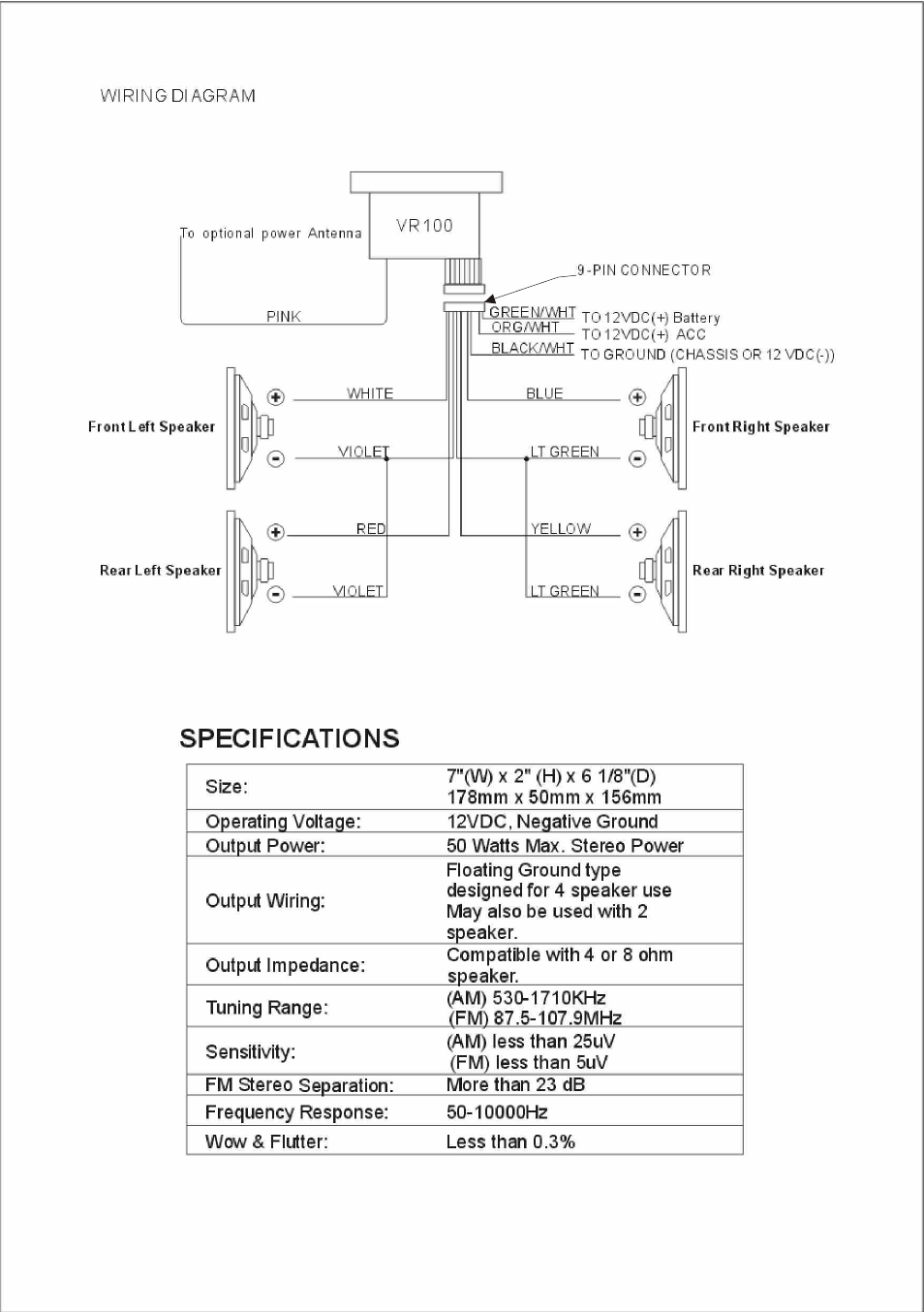 Specifications | ASA Electronics VR100 User Manual | Page 4 / 7