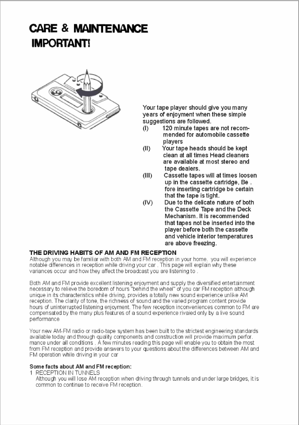Care & marsttenance important | ASA Electronics VR100 User Manual | Page 5 / 7