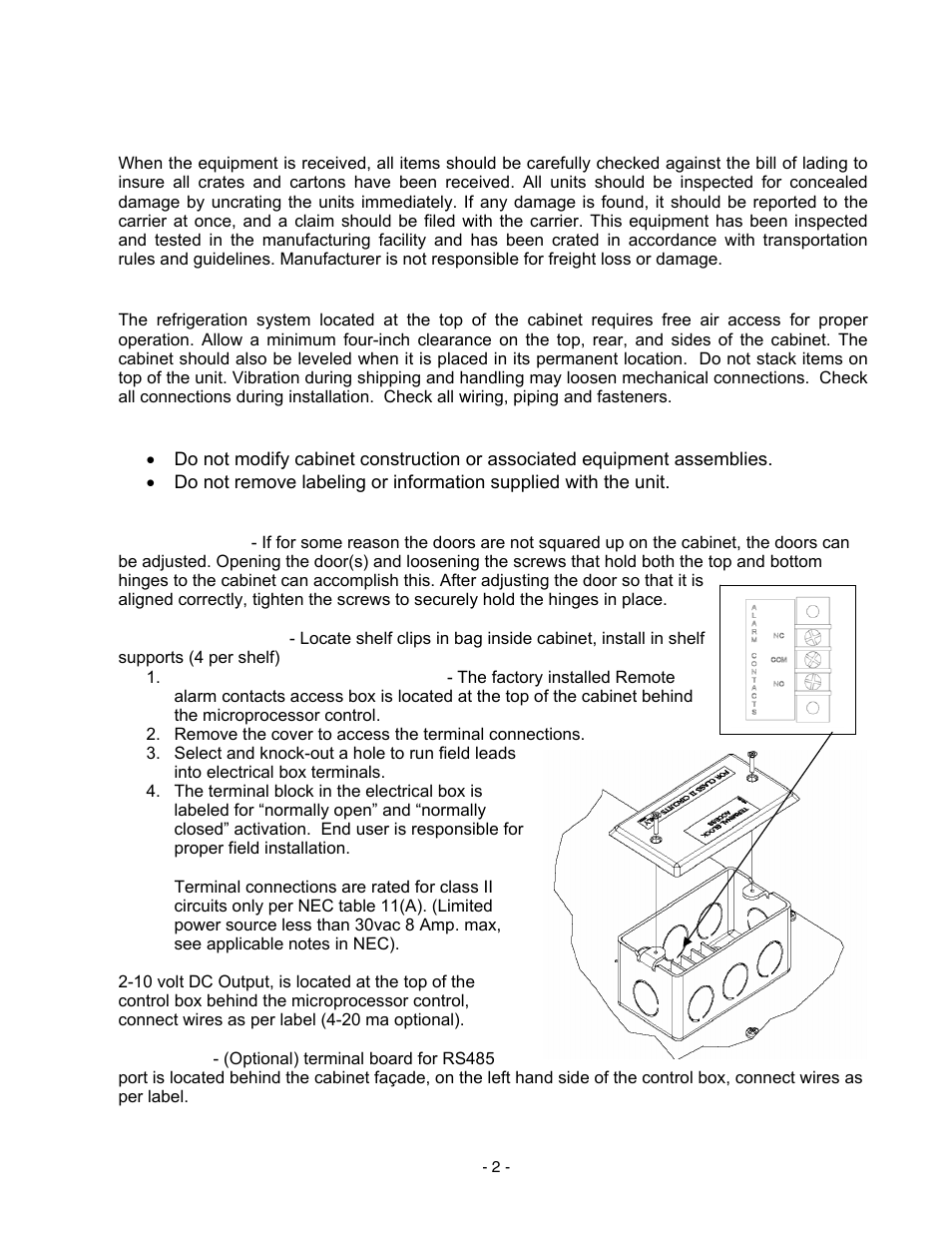 General, Inspection, Location | Nor-Lake Stability Chambers User Manual | Page 2 / 8