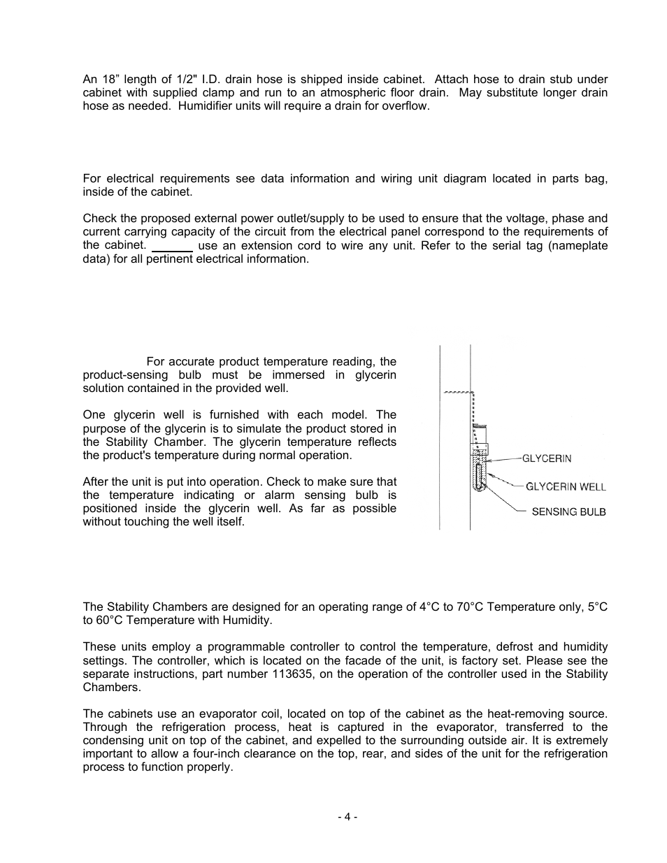 Electrical, Glycerin well assembly, Operation | Nor-Lake Stability Chambers User Manual | Page 4 / 8