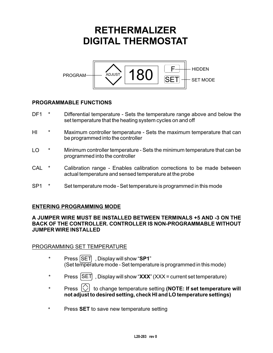 Pitco Frialator Digital Thermostat User Manual | 2 pages
