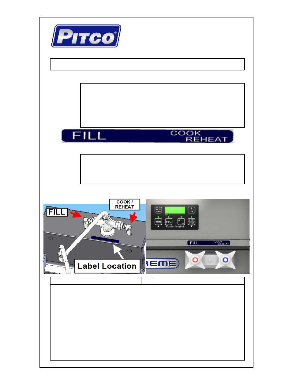 Pitco Frialator Pasta Water Control Operation User Manual | 1 page