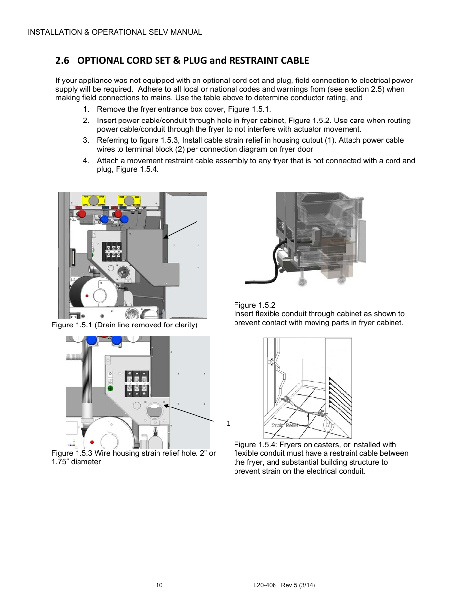 6 optional cord set & plug and restraint cable | Pitco Frialator REDUCED OIL VOLUME FRYING SYSTEM for SELV14 User Manual | Page 10 / 36