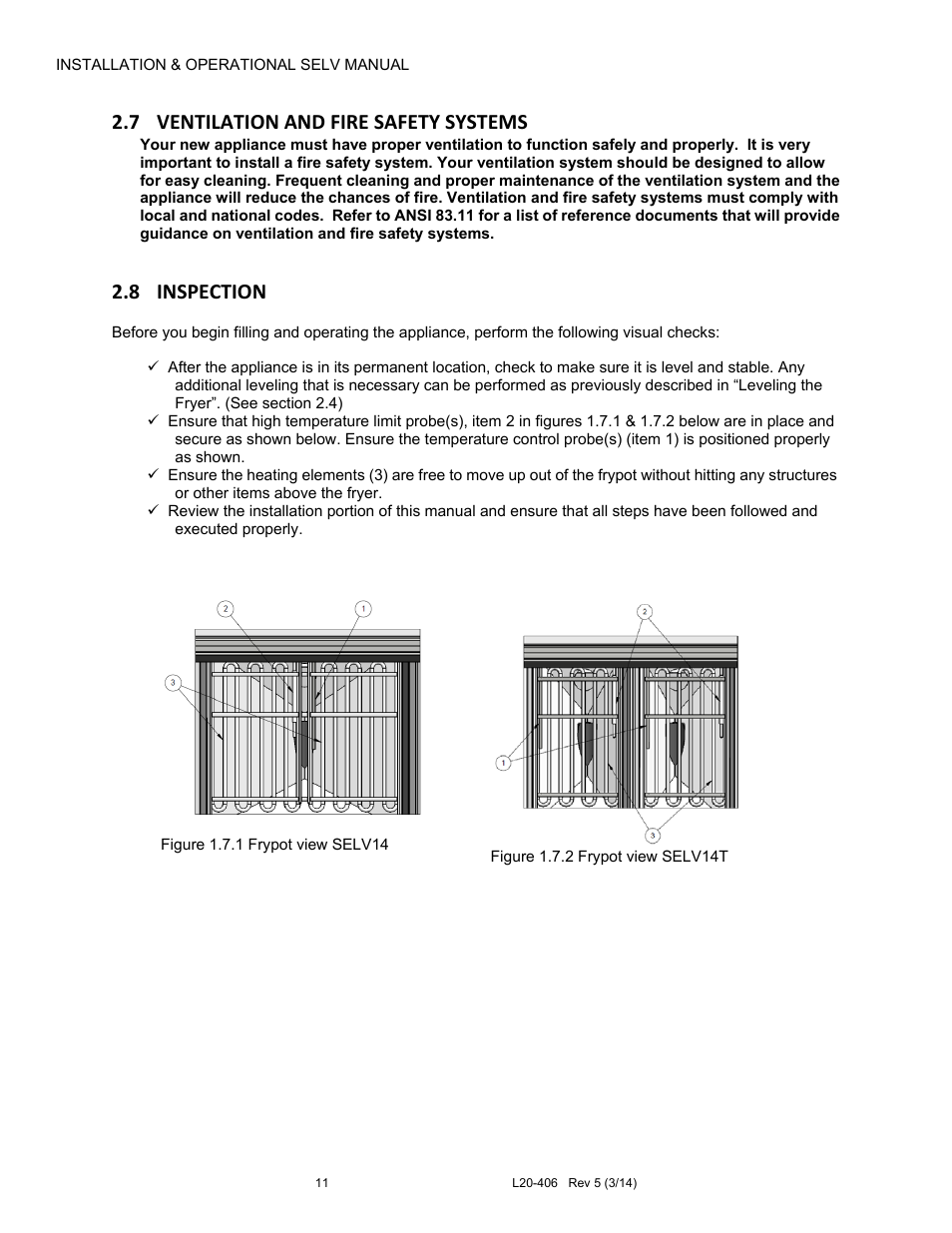 7 ventilation and fire safety systems, 8 inspection | Pitco Frialator REDUCED OIL VOLUME FRYING SYSTEM for SELV14 User Manual | Page 11 / 36