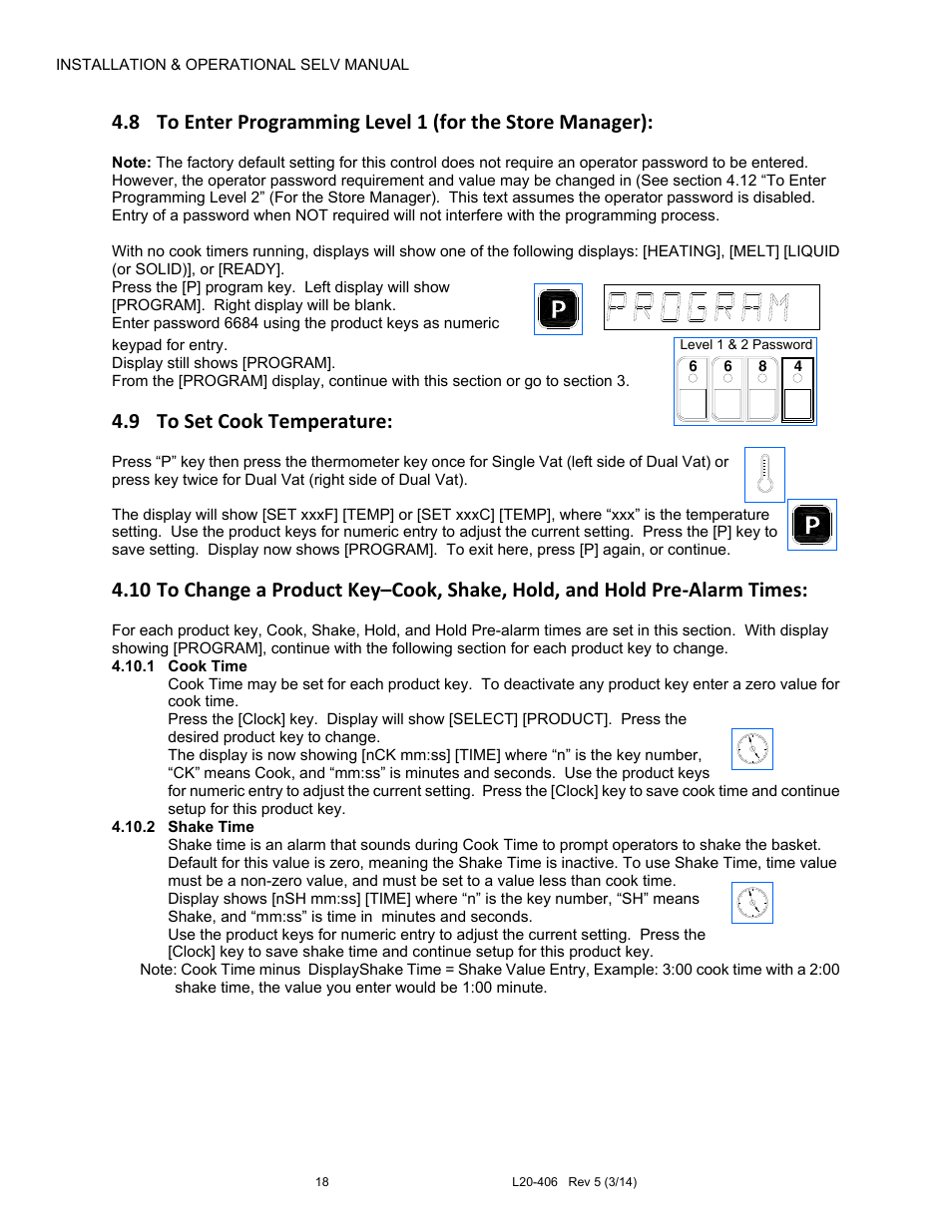 9 to set cook temperature | Pitco Frialator REDUCED OIL VOLUME FRYING SYSTEM for SELV14 User Manual | Page 18 / 36
