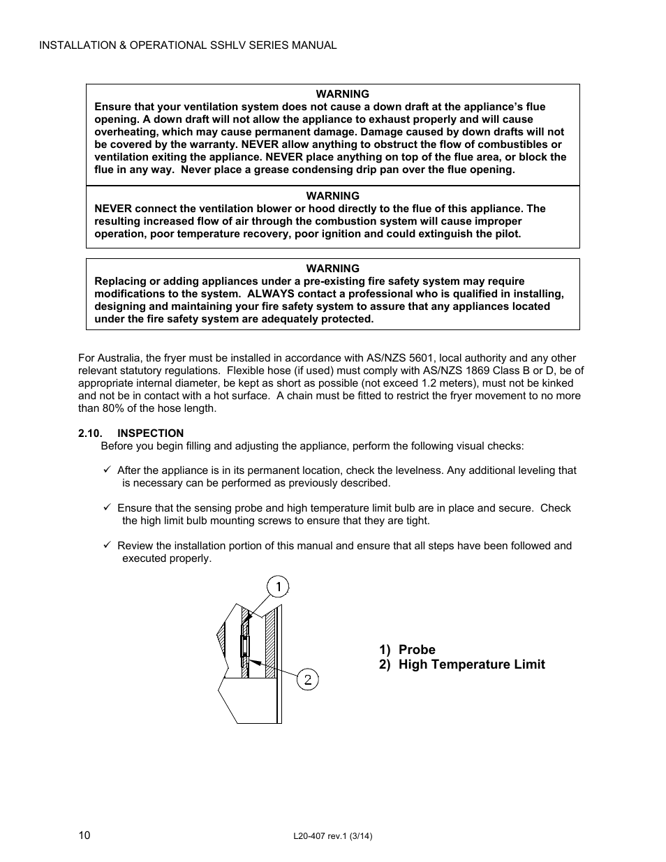 Pitco Frialator REDUCED OIL VOLUME FRYING SYSTEM for SSHLV14 Serie User Manual | Page 10 / 38