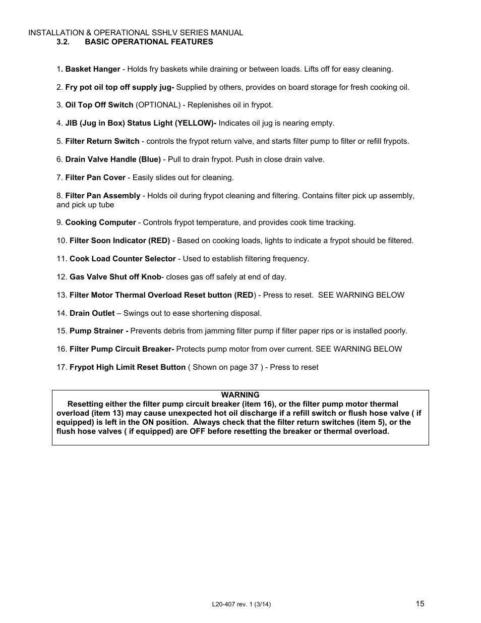 Pitco Frialator REDUCED OIL VOLUME FRYING SYSTEM for SSHLV14 Serie User Manual | Page 15 / 38