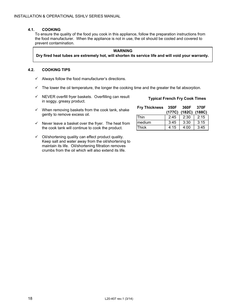 Pitco Frialator REDUCED OIL VOLUME FRYING SYSTEM for SSHLV14 Serie User Manual | Page 18 / 38