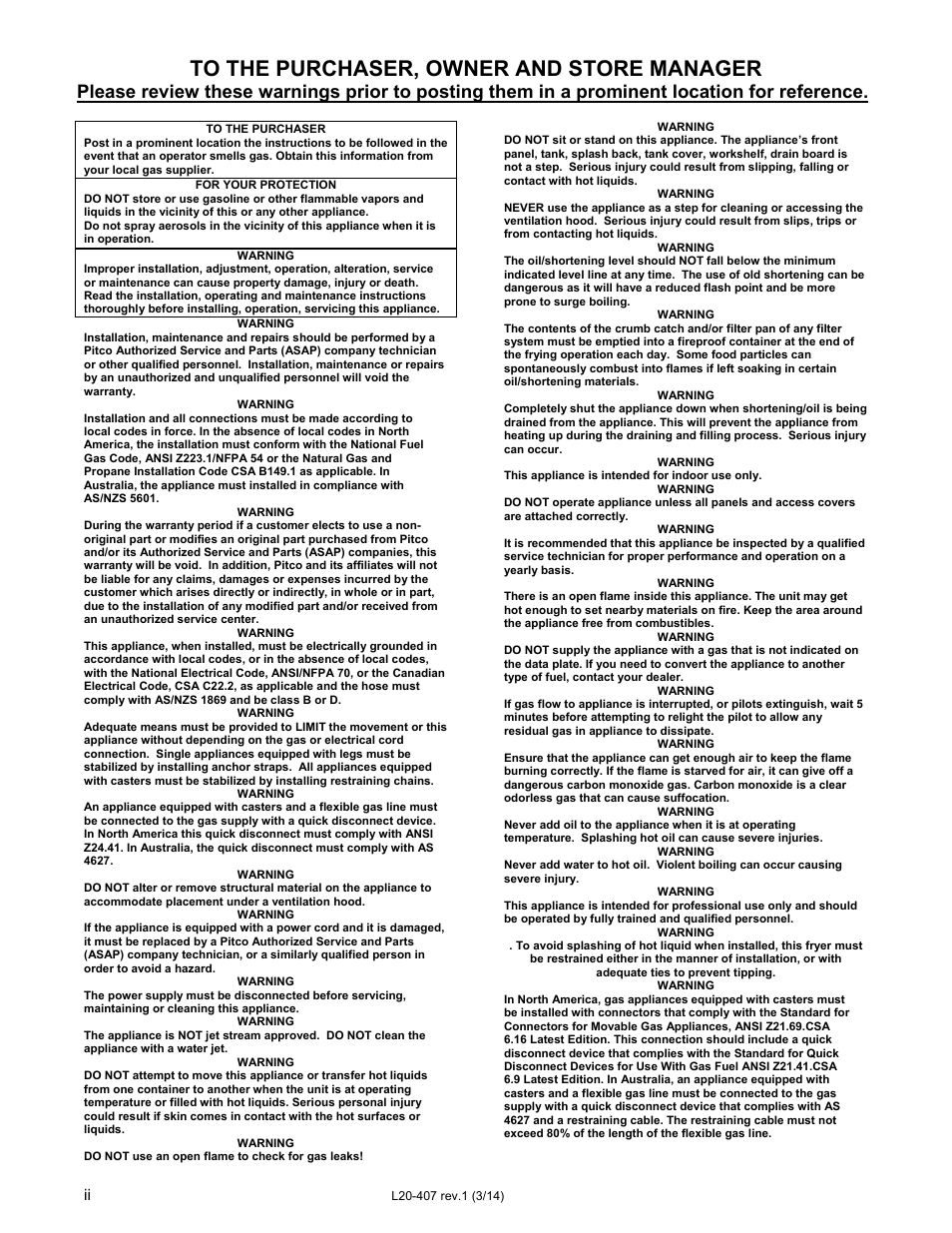 Pitco Frialator REDUCED OIL VOLUME FRYING SYSTEM for SSHLV14 Serie User Manual | Page 2 / 38