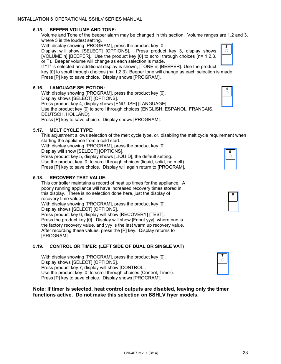 Pitco Frialator REDUCED OIL VOLUME FRYING SYSTEM for SSHLV14 Serie User Manual | Page 23 / 38