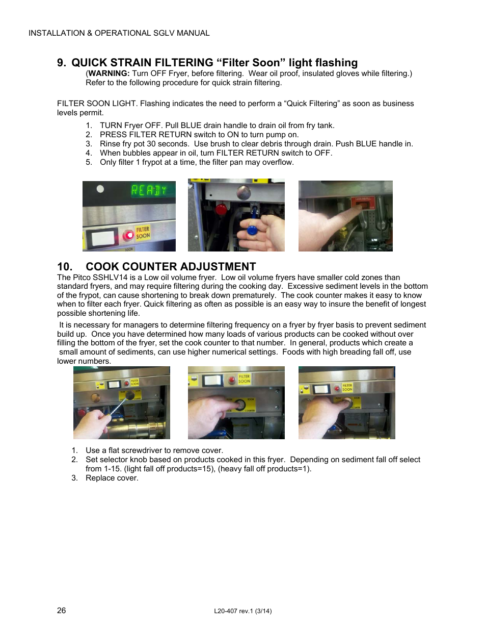 Cook counter adjustment | Pitco Frialator REDUCED OIL VOLUME FRYING SYSTEM for SSHLV14 Serie User Manual | Page 26 / 38