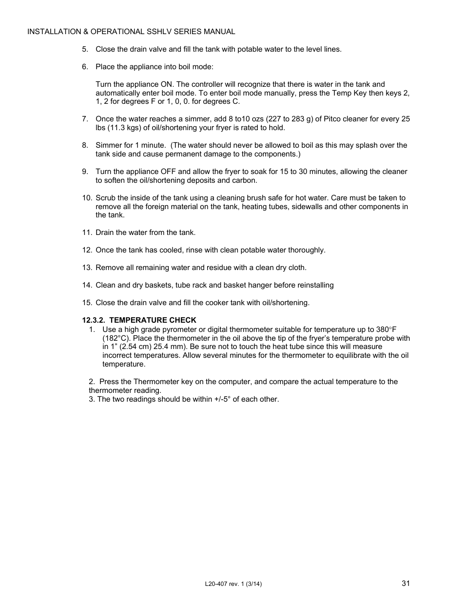 Pitco Frialator REDUCED OIL VOLUME FRYING SYSTEM for SSHLV14 Serie User Manual | Page 31 / 38