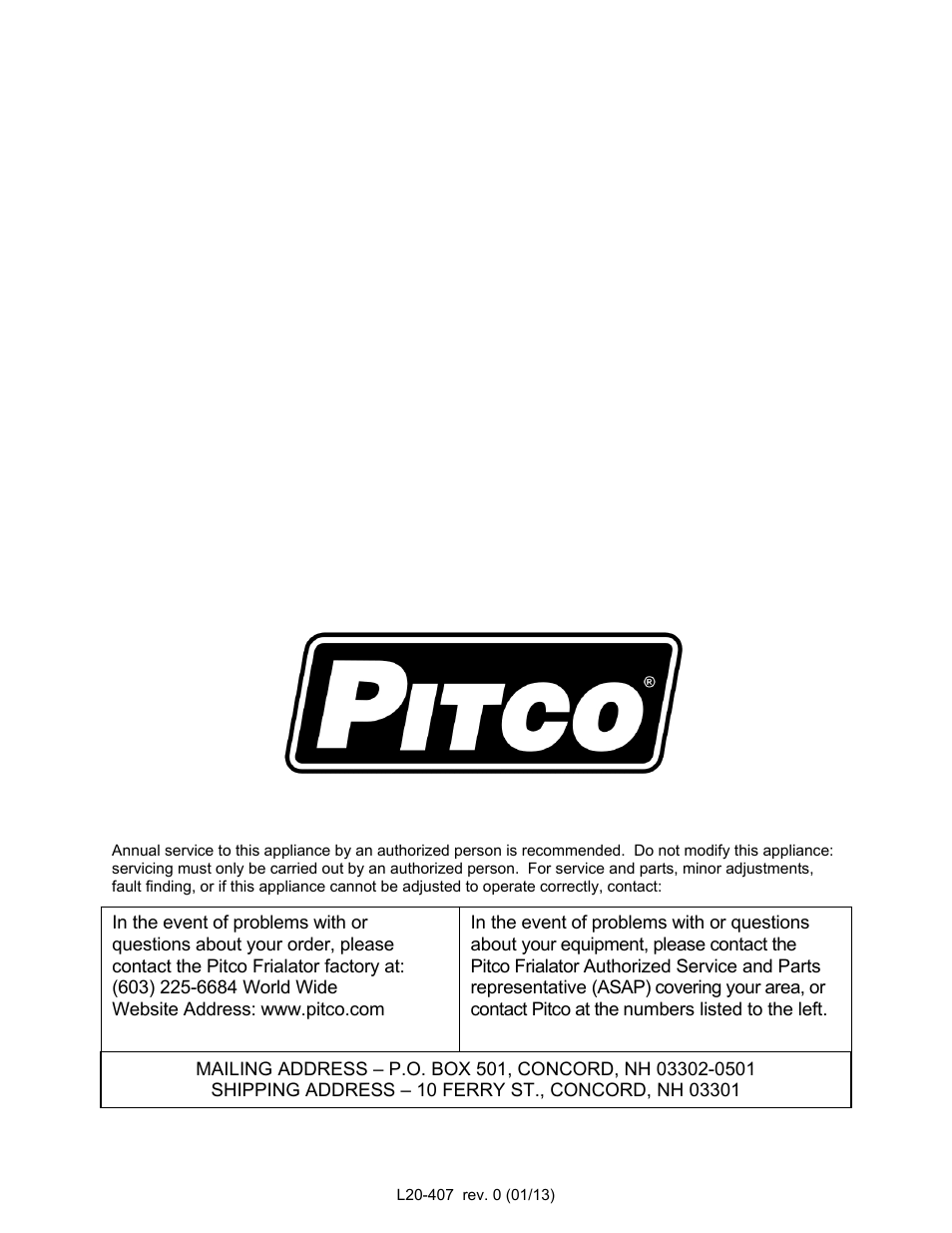 Pitco Frialator REDUCED OIL VOLUME FRYING SYSTEM for SSHLV14 Serie User Manual | Page 38 / 38