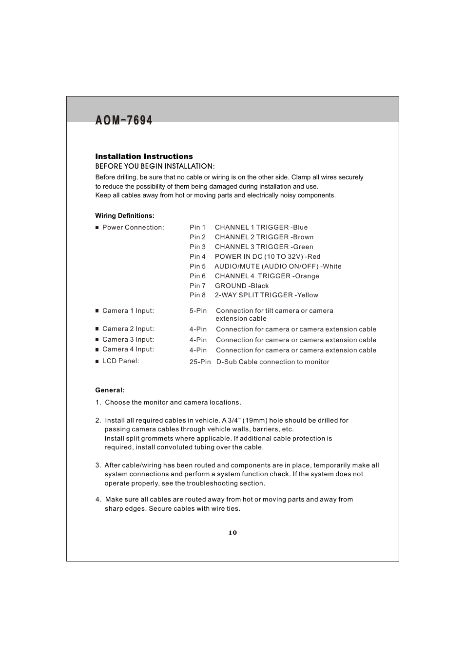 쪽 10, A o m - 7 6 9 4 | ASA Electronics AOM-7694 User Manual | Page 10 / 14