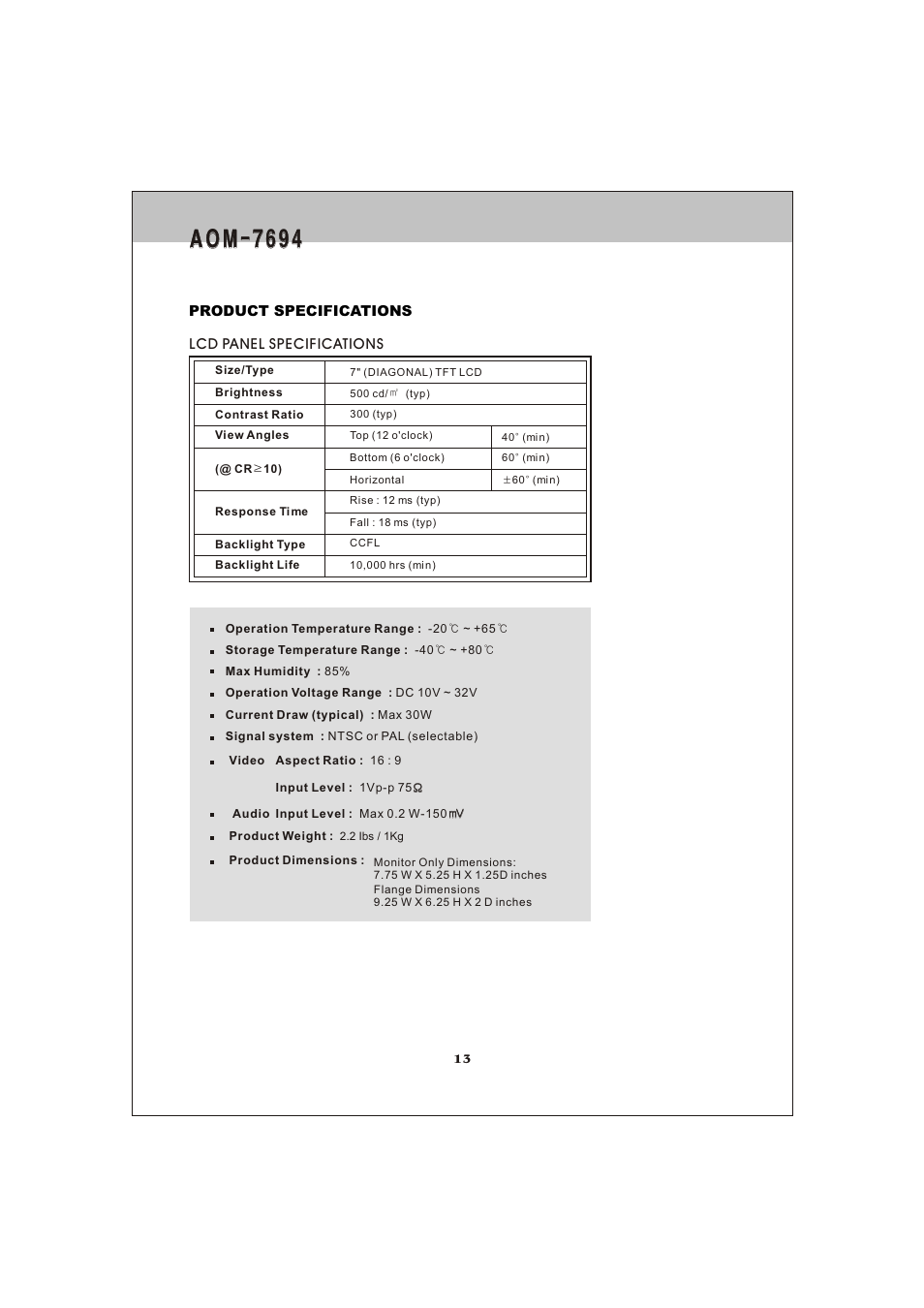 쪽 13, A o m - 7 6 9 4 | ASA Electronics AOM-7694 User Manual | Page 13 / 14