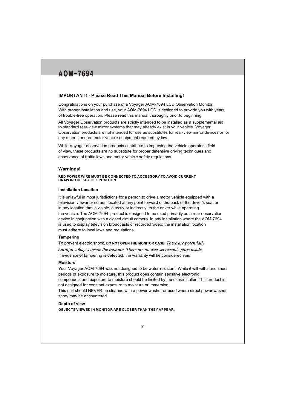 A o m - 7 6 9 4 | ASA Electronics AOM-7694 User Manual | Page 2 / 14