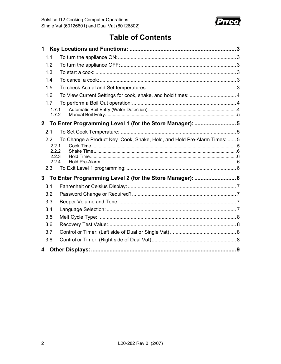 Pitco Frialator Solstice I12 Cooking Computer Single Vat User Manual | Page 2 / 10