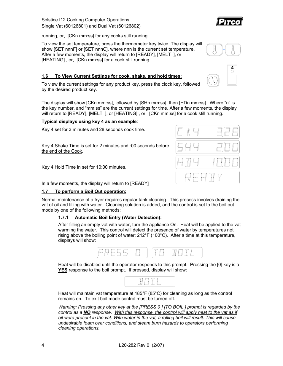 Pitco Frialator Solstice I12 Cooking Computer Single Vat User Manual | Page 4 / 10