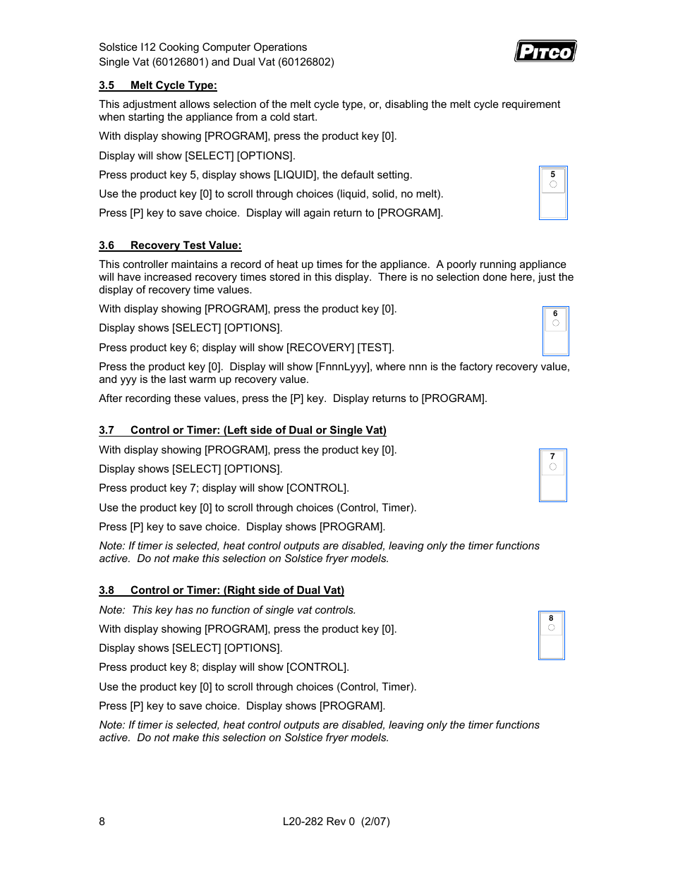 Pitco Frialator Solstice I12 Cooking Computer Single Vat User Manual | Page 8 / 10