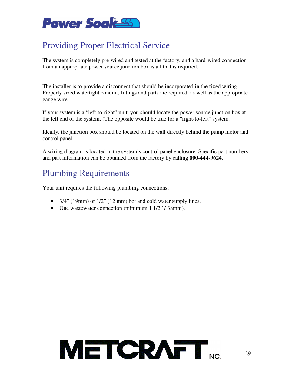 Providing proper electrical service, Plumbing requirements | Power Soak MX-220 Owner's Manual User Manual | Page 30 / 33