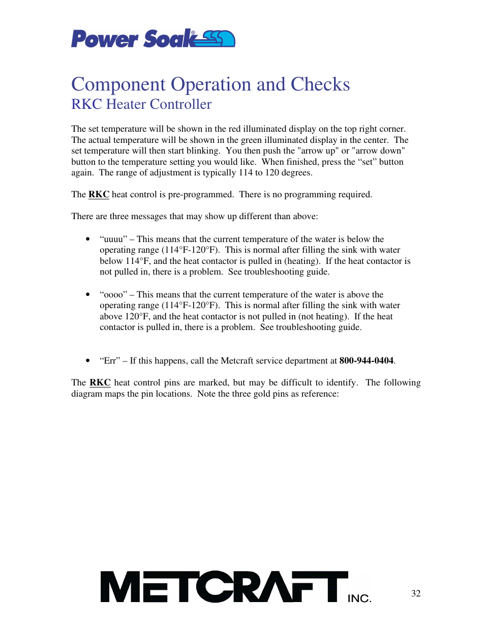 Component operation and checks, Rkc heater controller | Power Soak MX-220-H Owner's Manual User Manual | Page 33 / 50