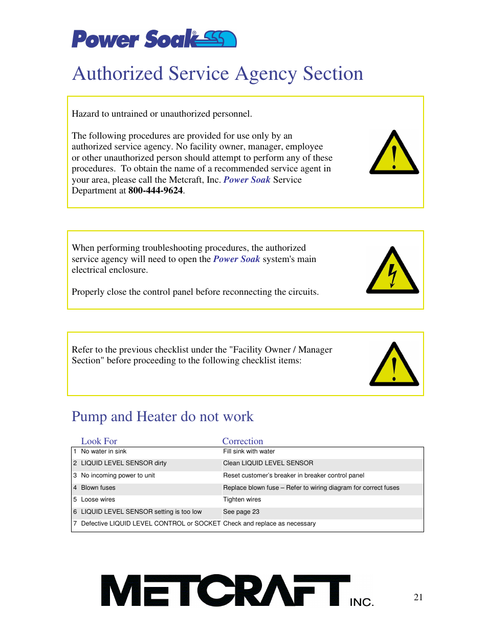 Pump and heater do not work | Power Soak MX-220-HT Owner's Manual User Manual | Page 22 / 50