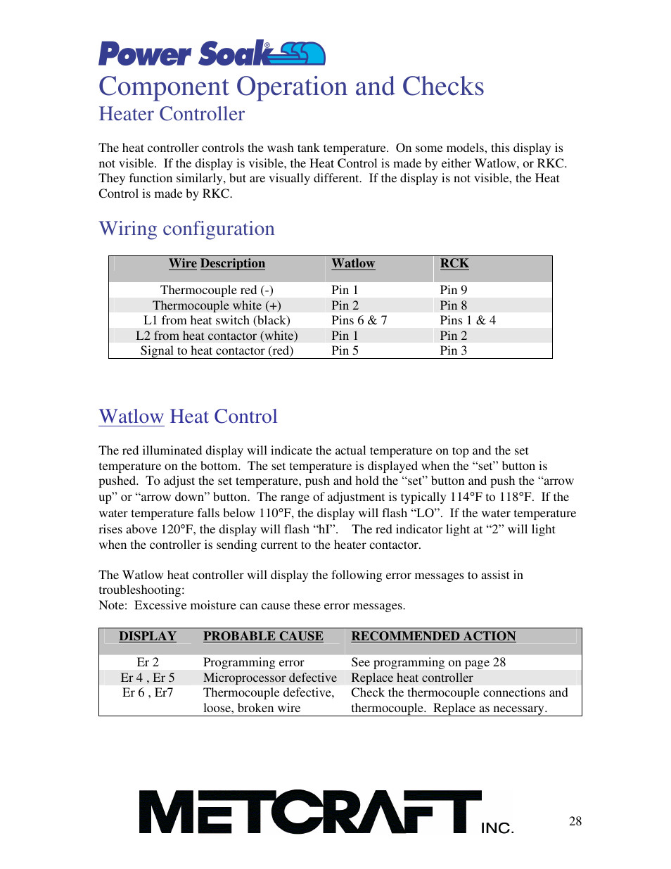 Component operation and checks, Heater controller, Wiring configuration | Watlow heat control | Power Soak MX-220-HT Owner's Manual User Manual | Page 29 / 50