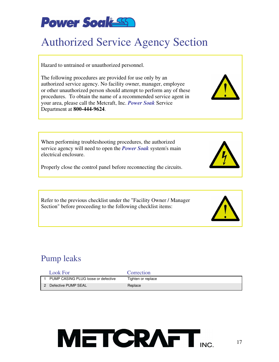 Pump leaks | Power Soak MX-220-T Owner's Manual User Manual | Page 18 / 34