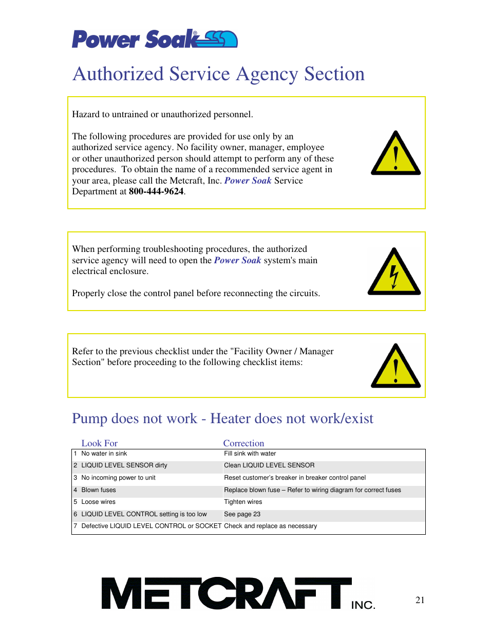 Pump does not work - heater does not work/exist | Power Soak MX-220-HTS Owner's/Service Manual User Manual | Page 22 / 57