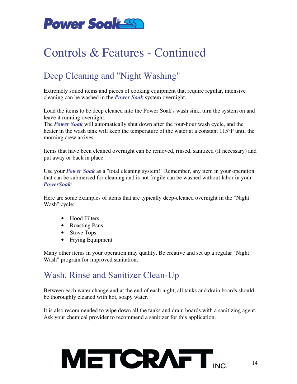 Controls & features - continued, Deep cleaning and 