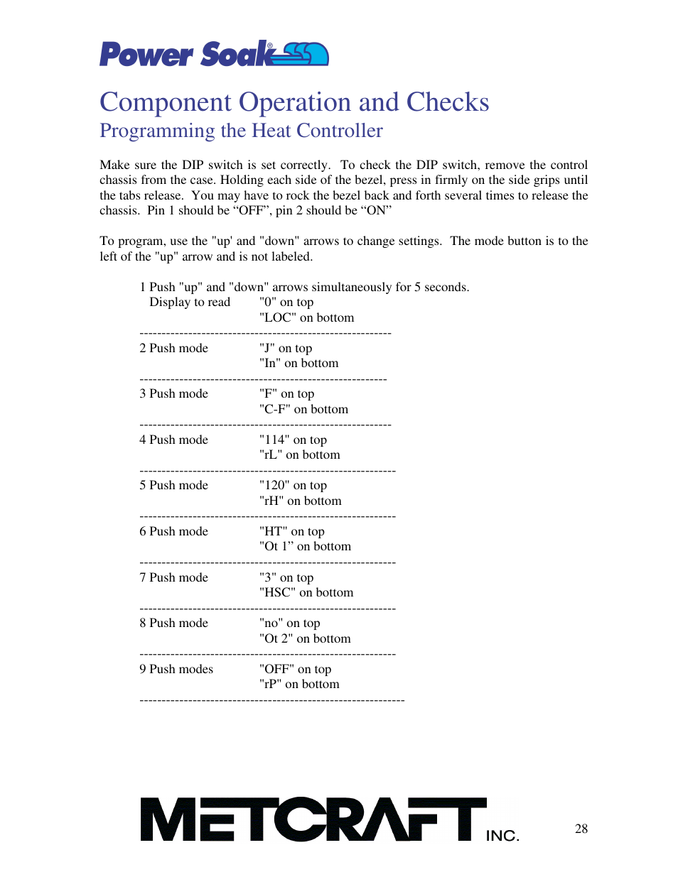 Component operation and checks, Programming the heat controller | Power Soak SI-100 Owner's Manual User Manual | Page 29 / 44