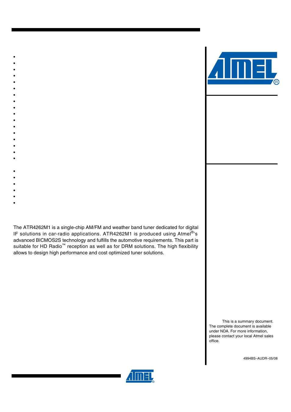 Atmel ATR4262M1 User Manual | 12 pages