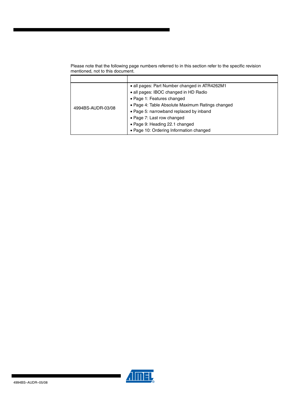 Revision history | Atmel ATR4262M1 User Manual | Page 11 / 12