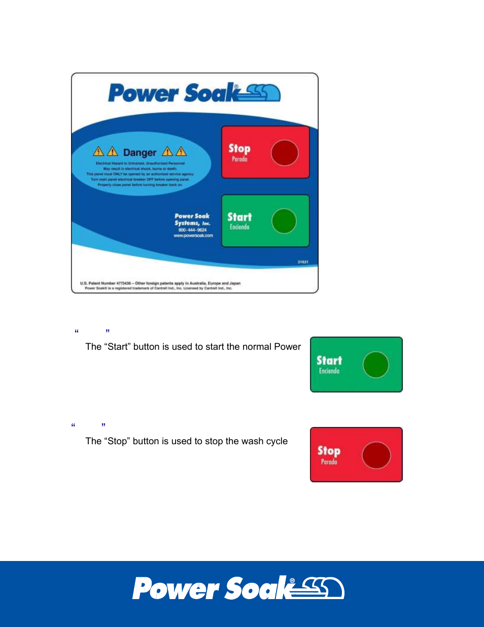 Understanding the control panel, Start” button, Stop” button | Power Soak 31990 PS-100 Owner's Manual User Manual | Page 10 / 30