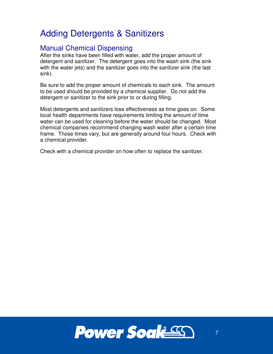 Adding detergents & sanitizers | Power Soak 37099 PS-201 Owner's Manual User Manual | Page 11 / 28