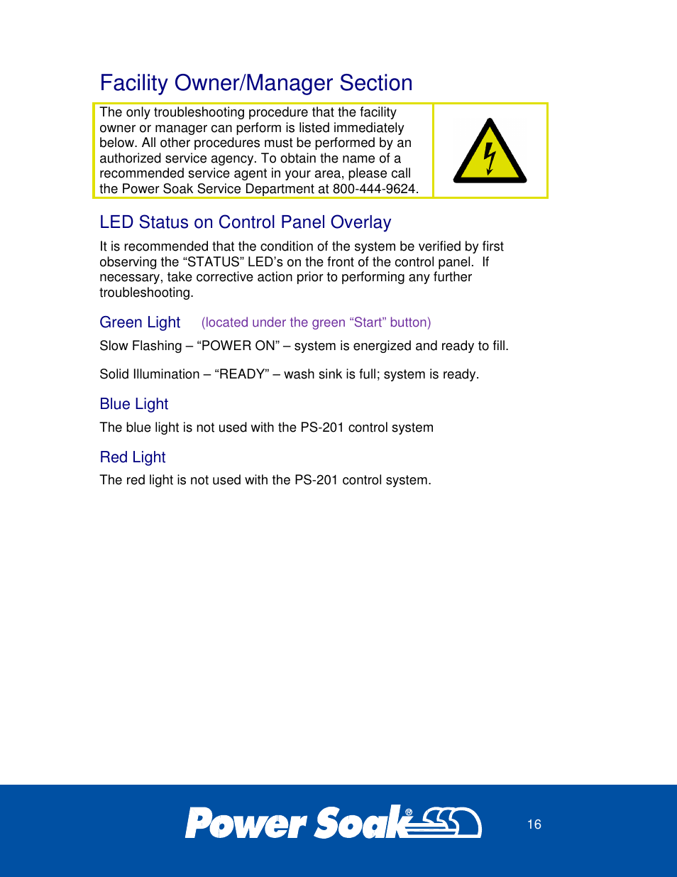 Led status on control panel overlay | Power Soak 37099 PS-201 Owner's Manual User Manual | Page 20 / 28