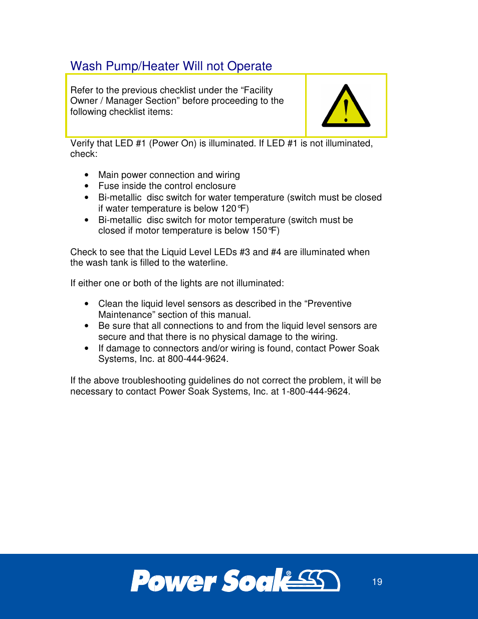 Wash pump/heater will not operate | Power Soak 37099 PS-201 Owner's Manual User Manual | Page 23 / 28