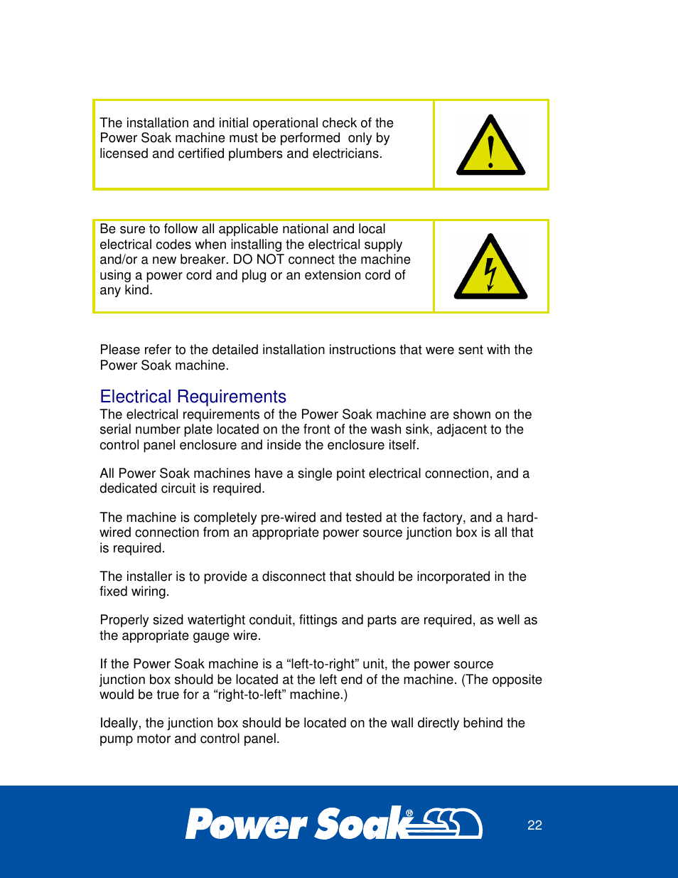Electrical requirements | Power Soak 37099 PS-201 Owner's Manual User Manual | Page 26 / 28