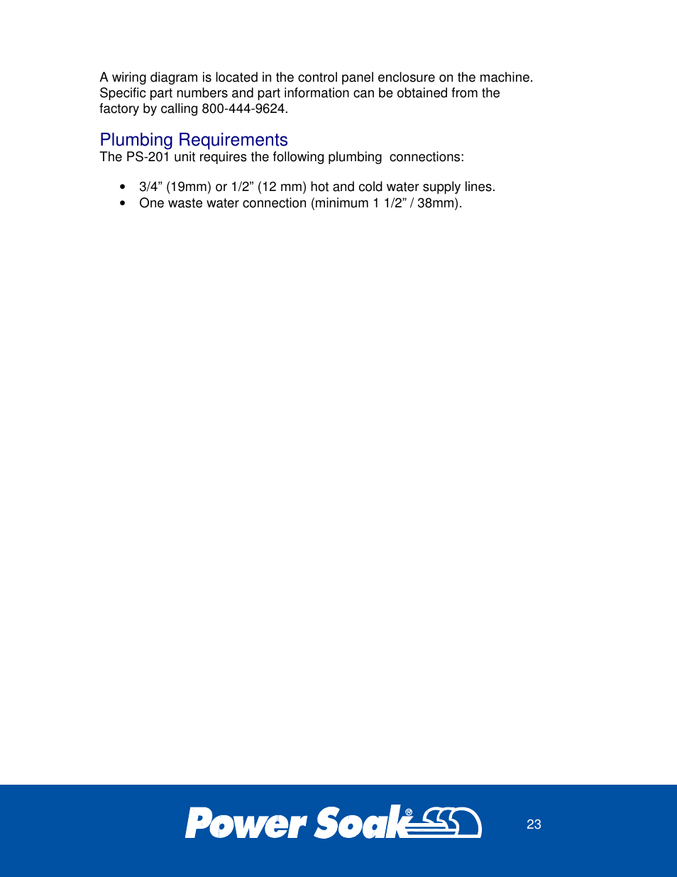 Plumbing requirements | Power Soak 37099 PS-201 Owner's Manual User Manual | Page 27 / 28
