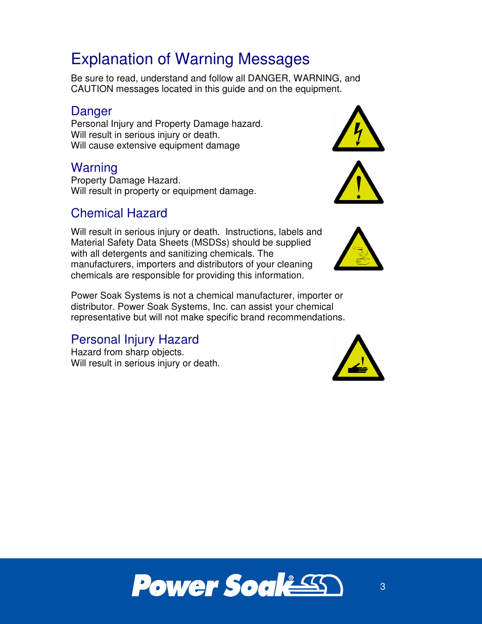 Explanation of warning messages | Power Soak 37099 PS-201 Owner's Manual User Manual | Page 7 / 28